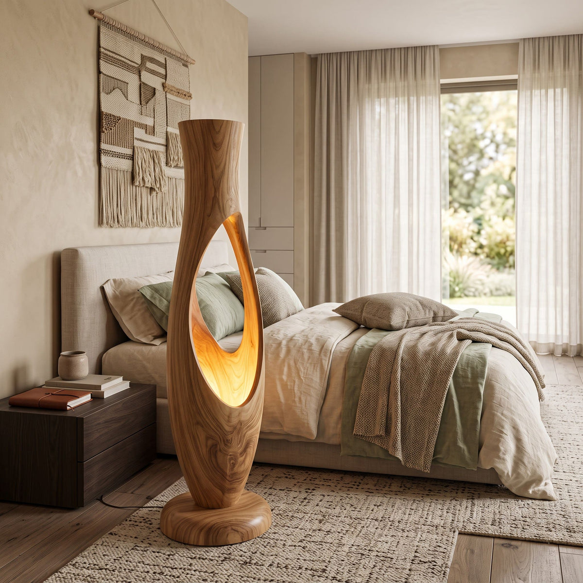 Authentic Hand-Carved Solid Wood Sculptural Floor Lamp