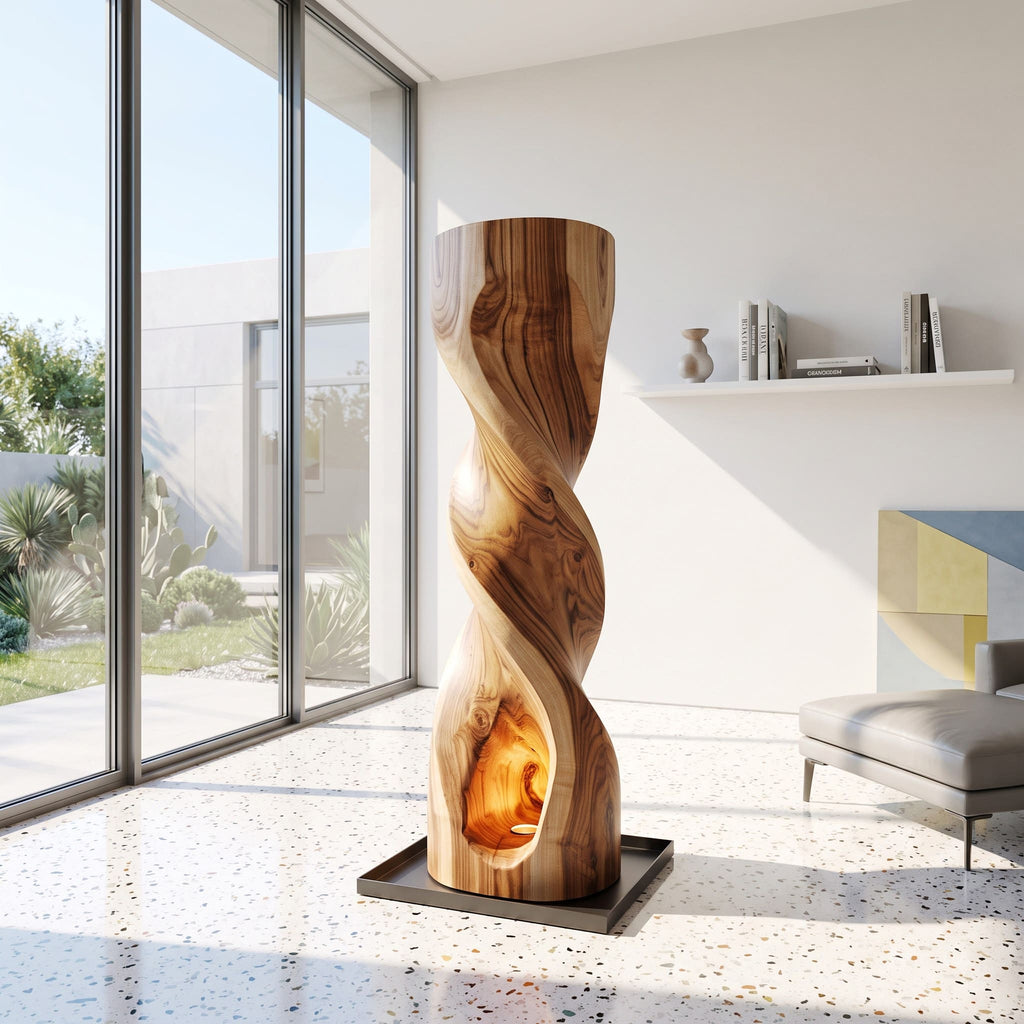 Authentic Hand-Carved Solid Wood Spiral Floor Lamp