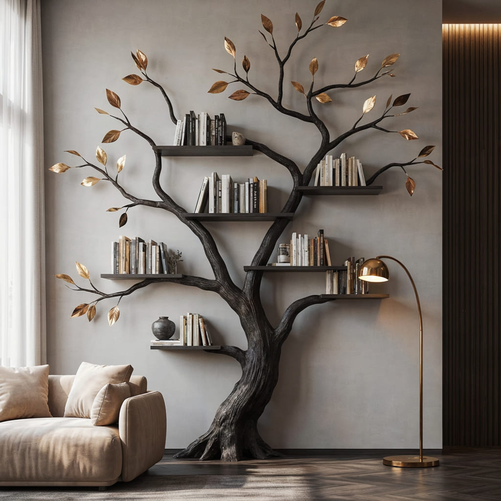 Authentic Hand-Carved Solid Wood Tree Bookshelf