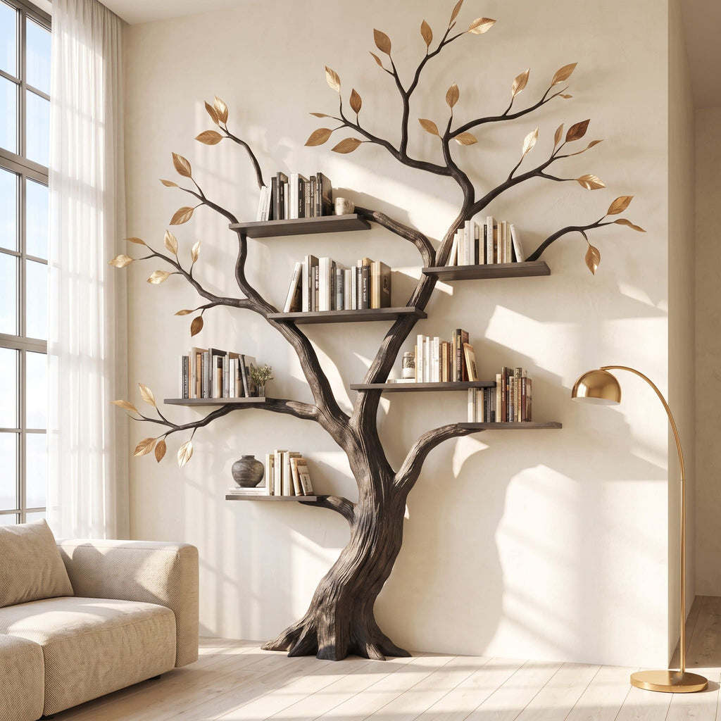 Authentic Hand-Carved Solid Wood Tree Bookshelf