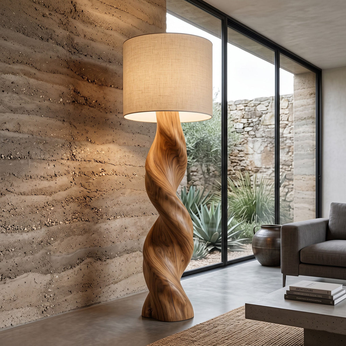 Authentic Hand-Carved Solid Wood Twisted Floor Lamp