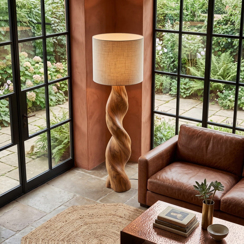 Authentic Hand-Carved Solid Wood Twisted Floor Lamp