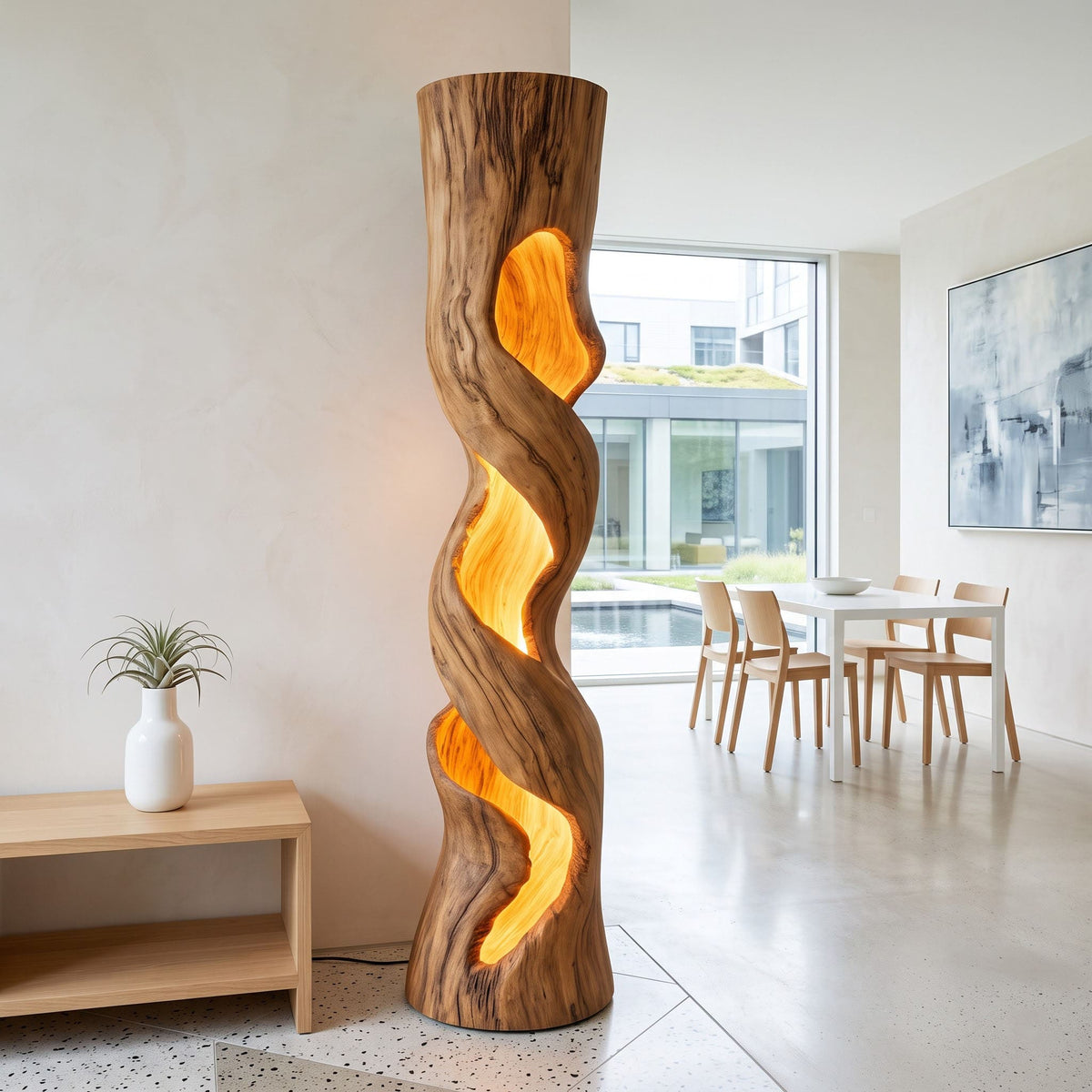 Authentic Hand-Carved Solid Wood Twisted Floor Lamp