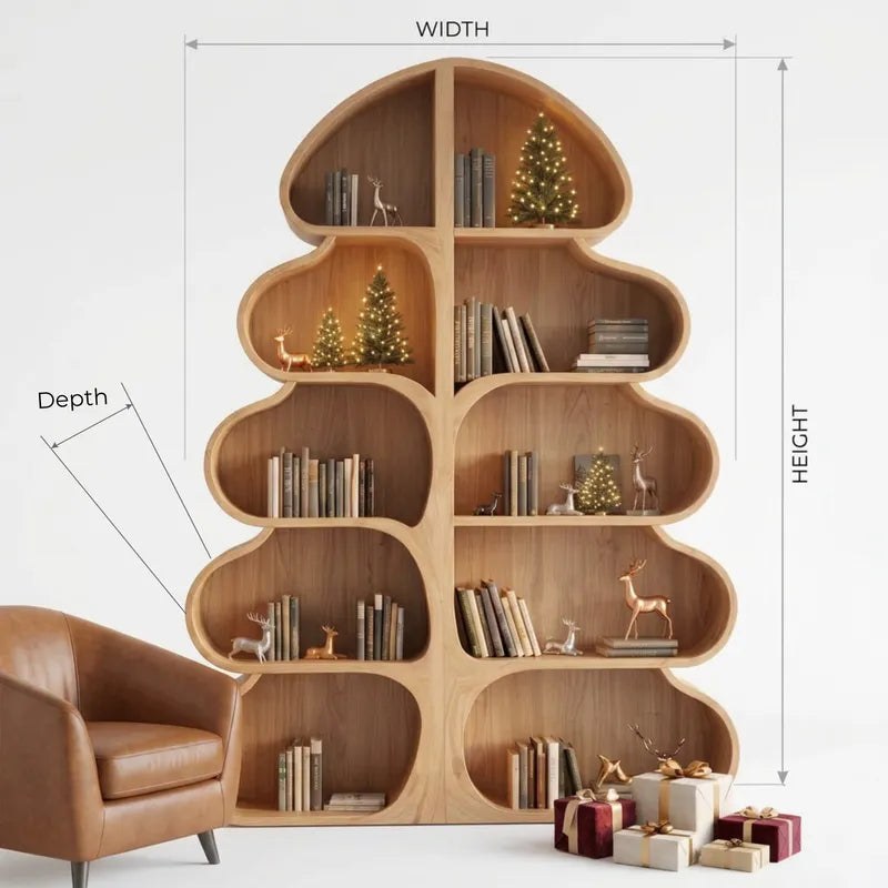 Authentic Hand-Carved Solid Wood Christmas Tree Bookshelf