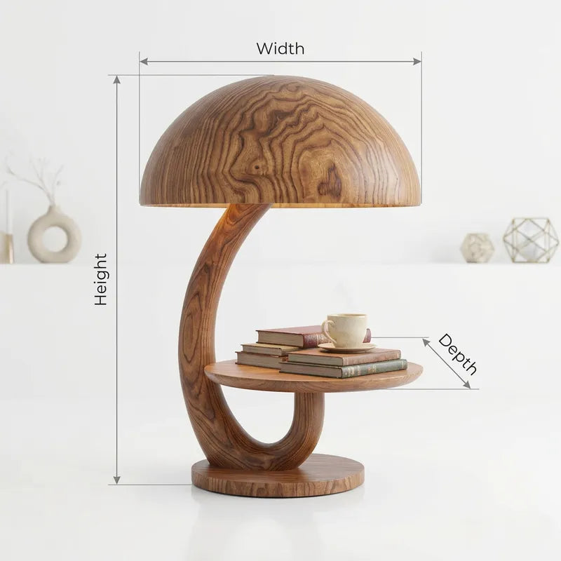 Authentic Hand-Carved Solid Wood Mushroom Lamp Side Table