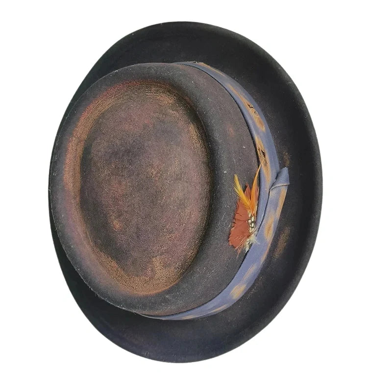 Basquiat Feathers Handmade Wool Porkpie Hat