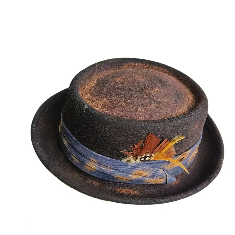 Basquiat Feathers Handmade Wool Porkpie Hat