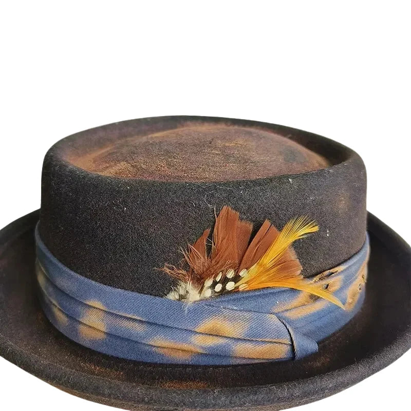 Basquiat Feathers Handmade Wool Porkpie Hat