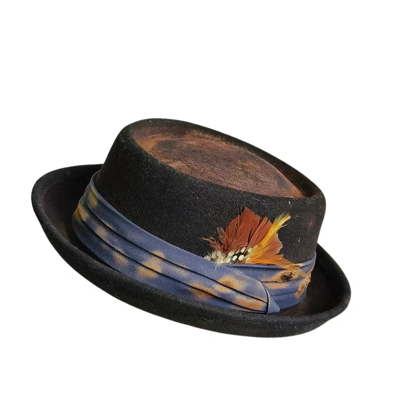 Basquiat Feathers Handmade Wool Porkpie Hat