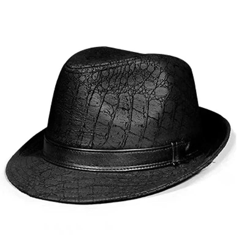 Bayeux Black Genuine Leather Trilby Hat