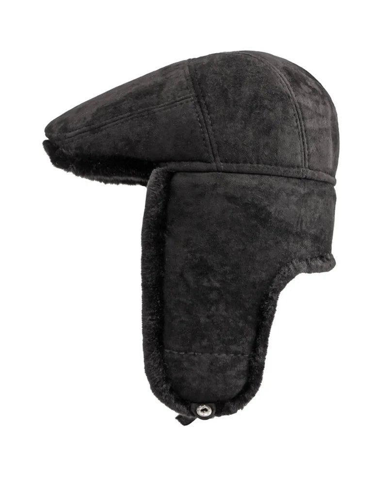 Belfast Winter Earflaps Black Fur Flat Cap