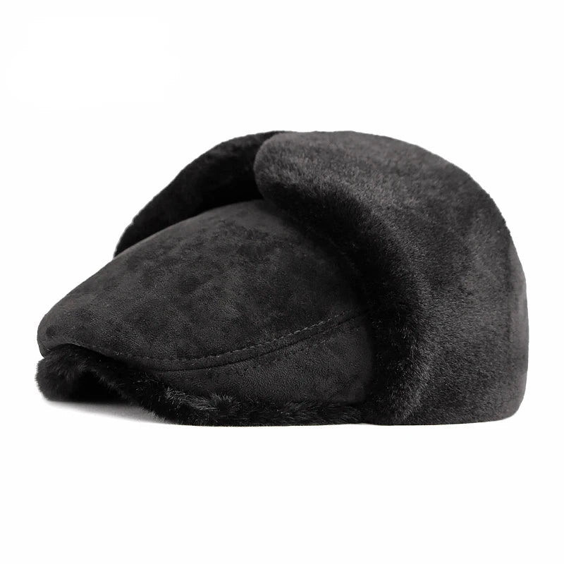 Belfast Winter Earflaps Black Fur Flat Cap