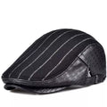 Berlin Striped Black Genuine Leather Flat Cap