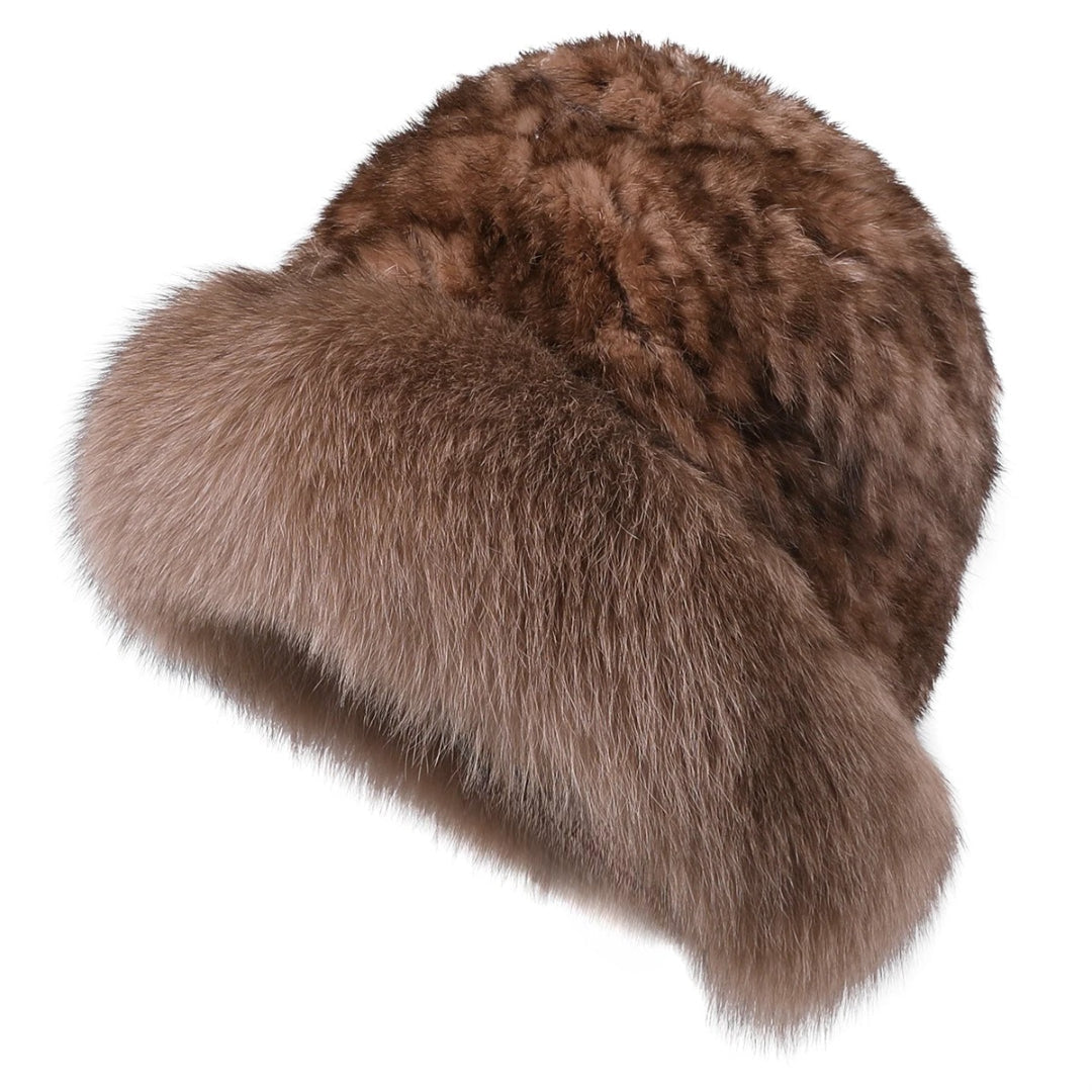 Bernadotte Woman Winter Natural Rabbit Fur Beanie Bucket Hat