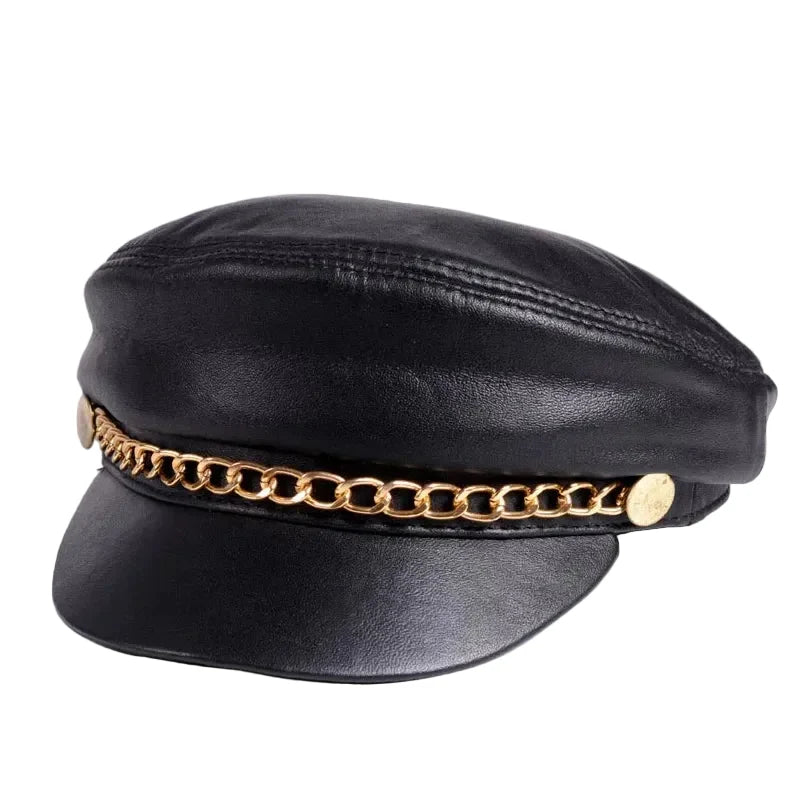Billings Black Genuine Leather Sailor Cap