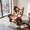 Biomorphic Perforated Solid Wood Accent Chair Organic Fluid Sculptural Lounger