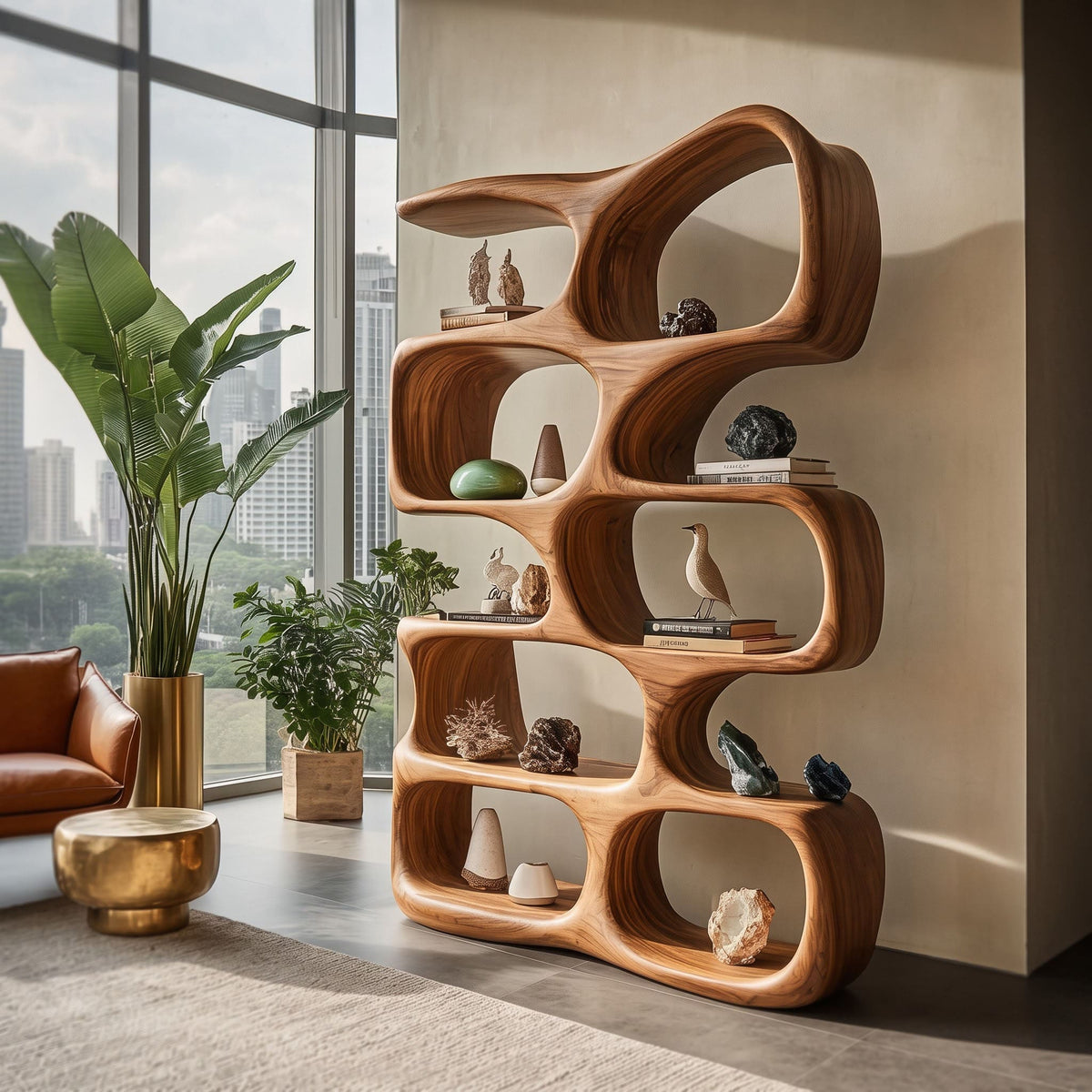 Biomorphic Solid Wood Sculptural Display Shelf