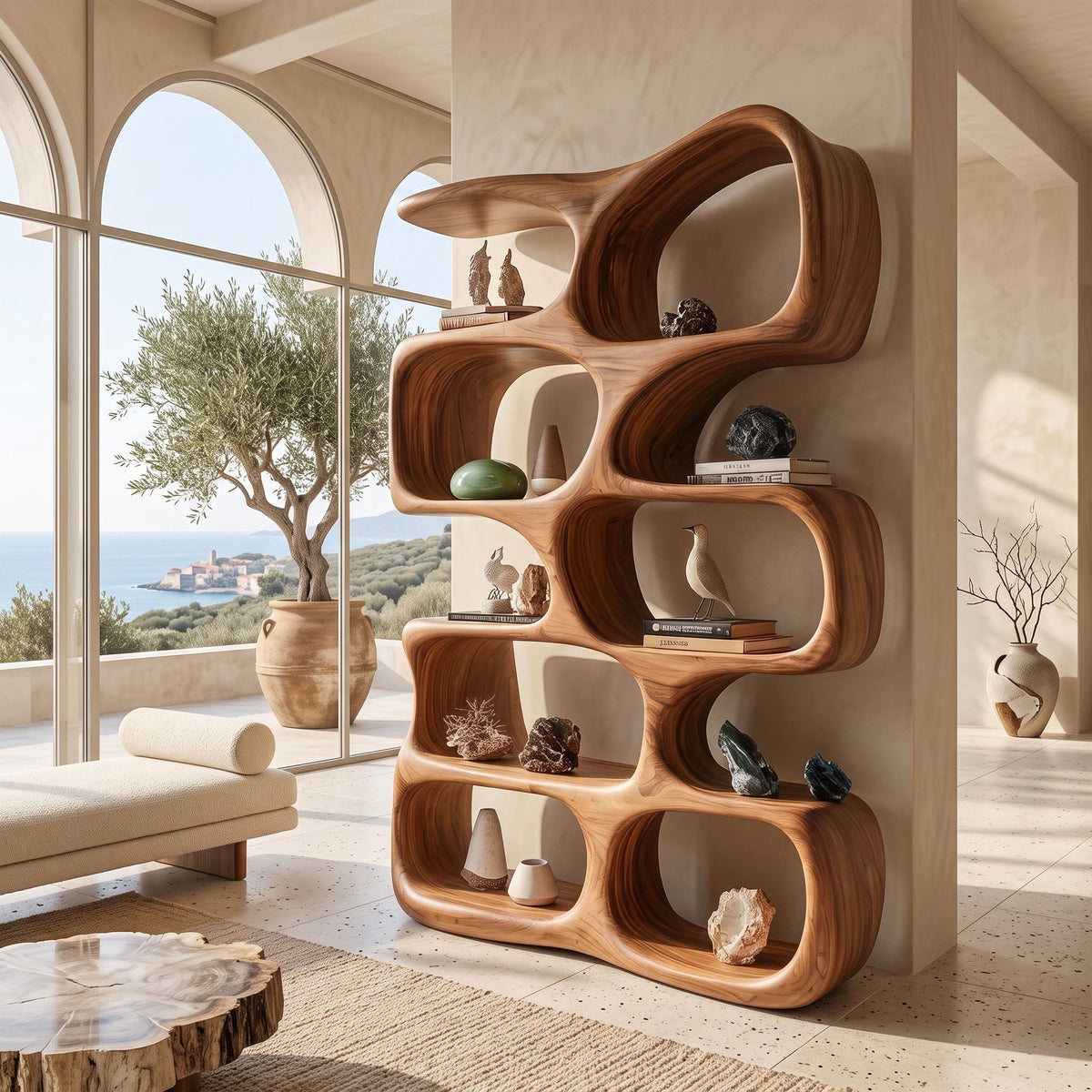 Biomorphic Solid Wood Sculptural Display Shelf