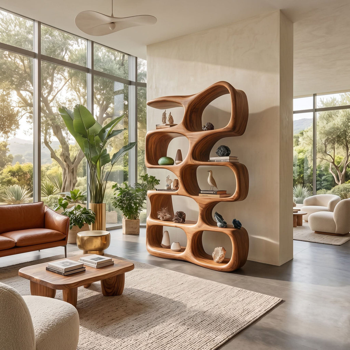 Biomorphic Solid Wood Sculptural Display Shelf