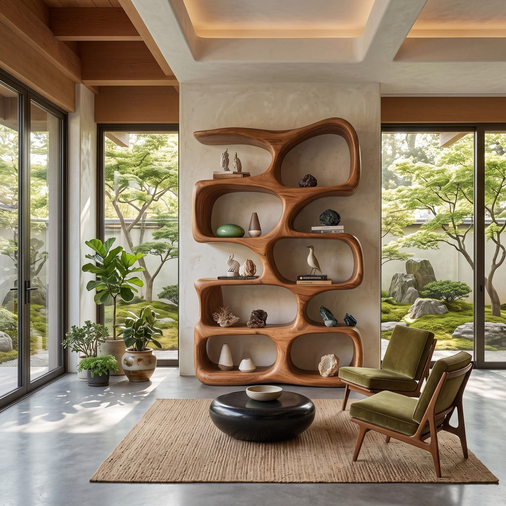 Biomorphic Solid Wood Sculptural Display Shelf