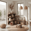 Biophilic Sculptural Solid Wood Curved Corner Bookshelf
