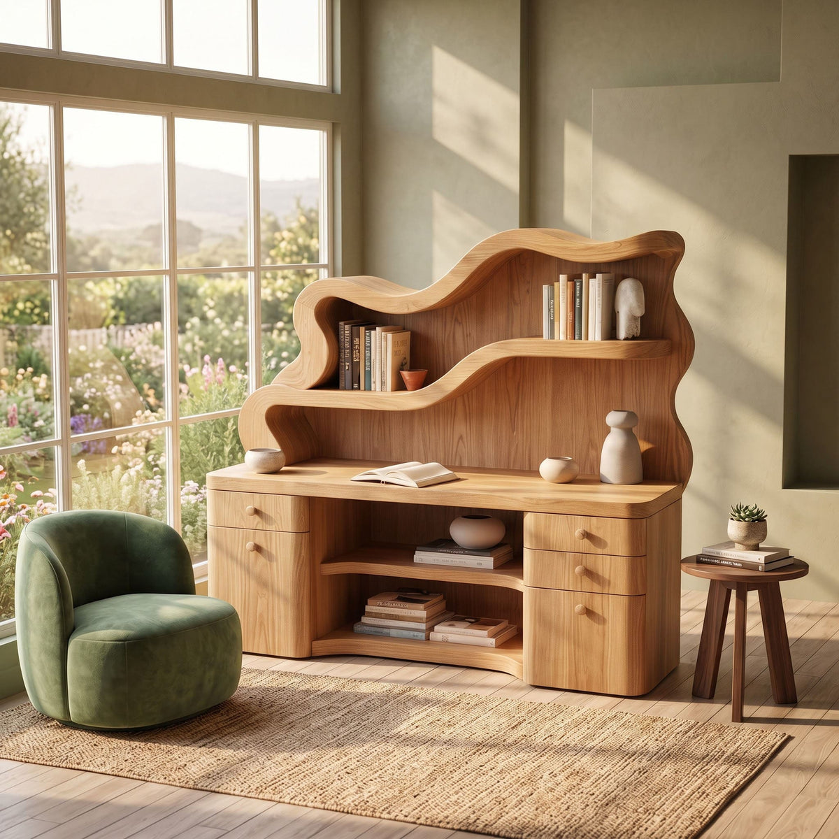 Biophilic Sculptural Solid Wood Desk