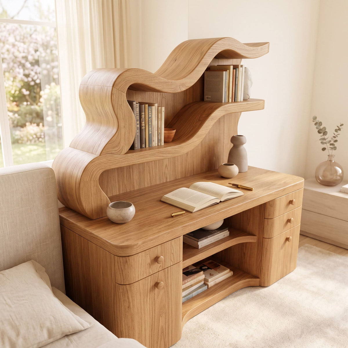 Biophilic Sculptural Solid Wood Desk