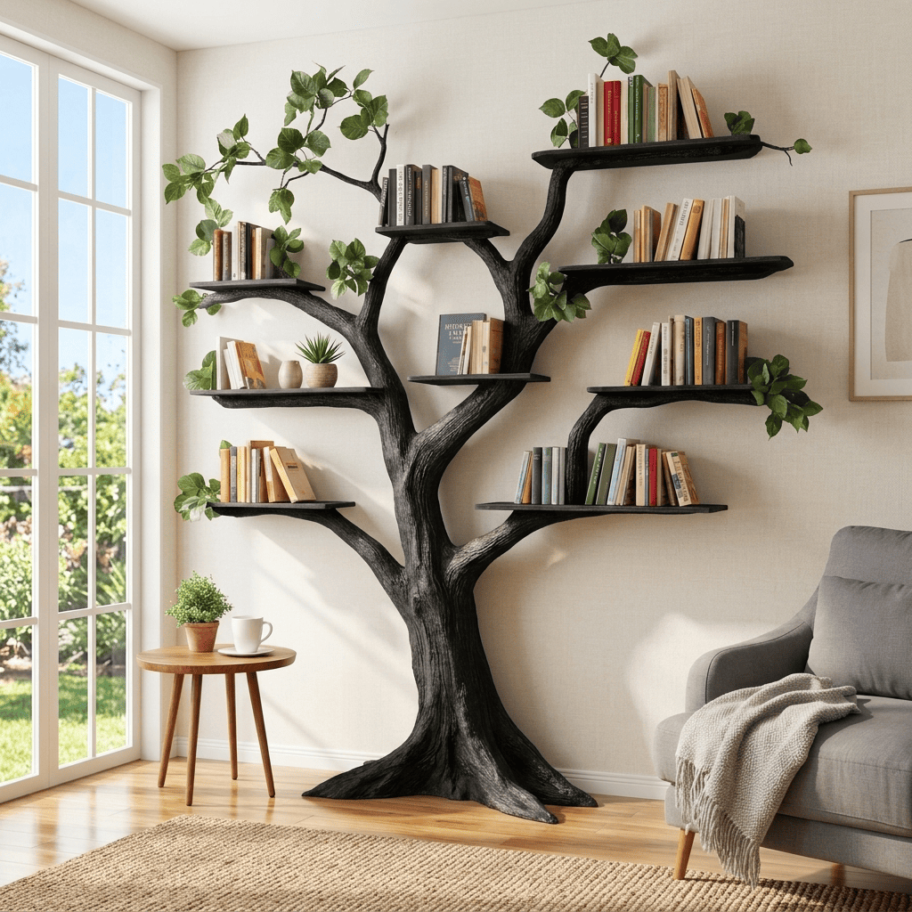 Biophilic Sculptural Solid Wood Tree Bookshelf