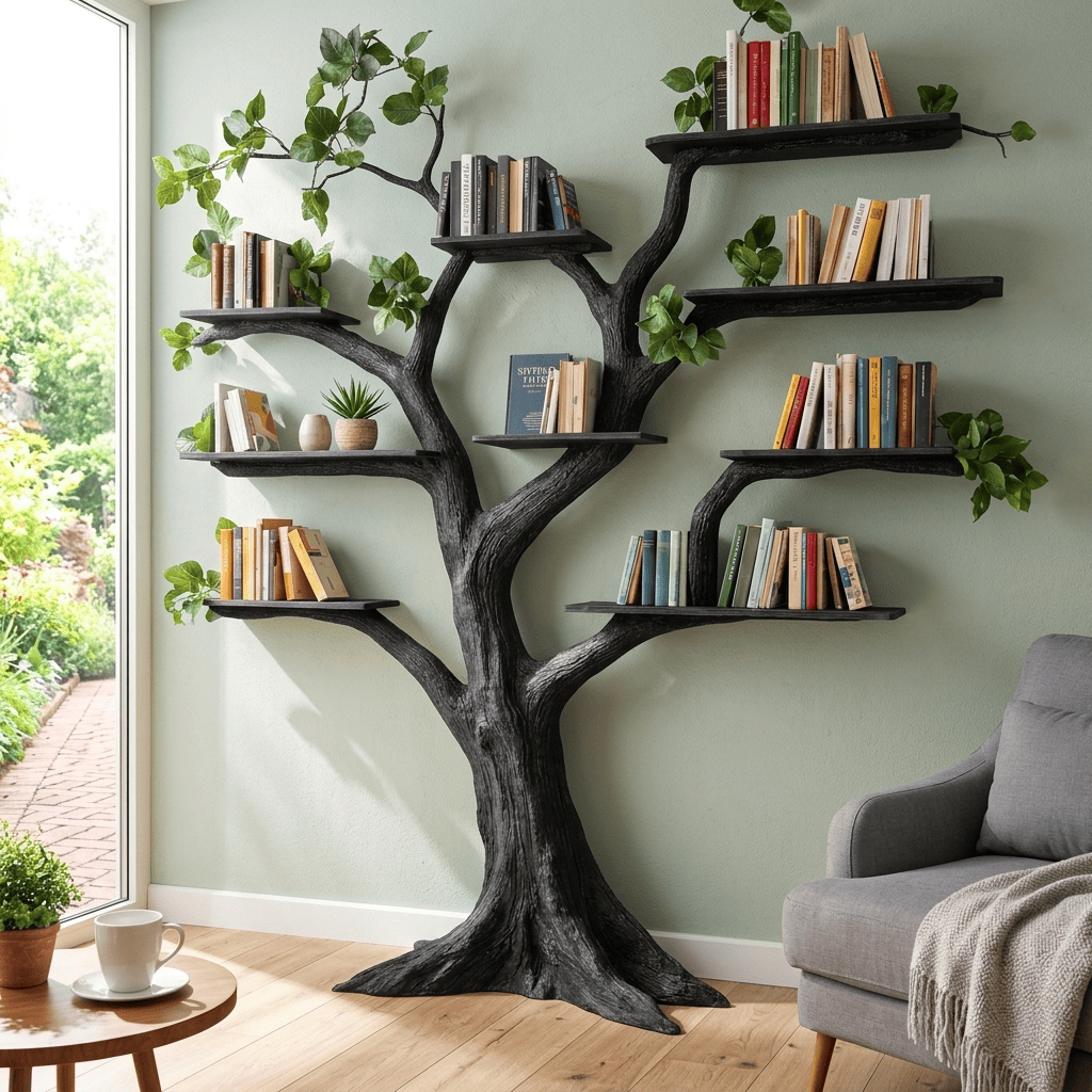 Biophilic Sculptural Solid Wood Tree Bookshelf