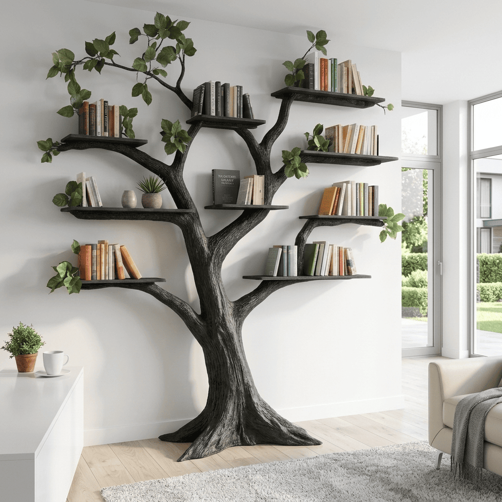 Biophilic Sculptural Solid Wood Tree Bookshelf