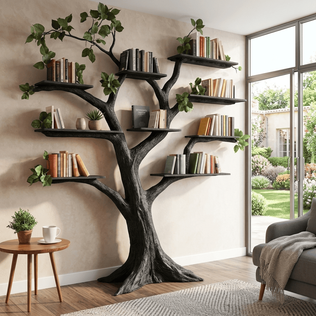 Biophilic Sculptural Solid Wood Tree Bookshelf
