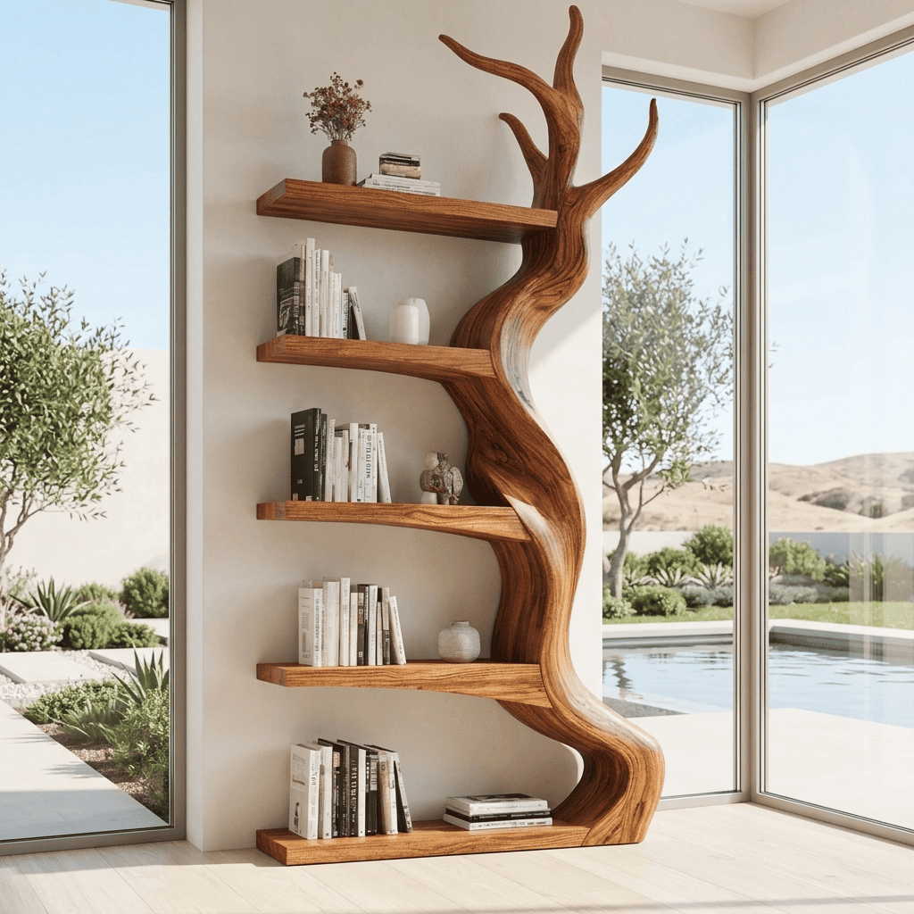 Biophilic Sculptural Solid Wood Tree Bookshelf