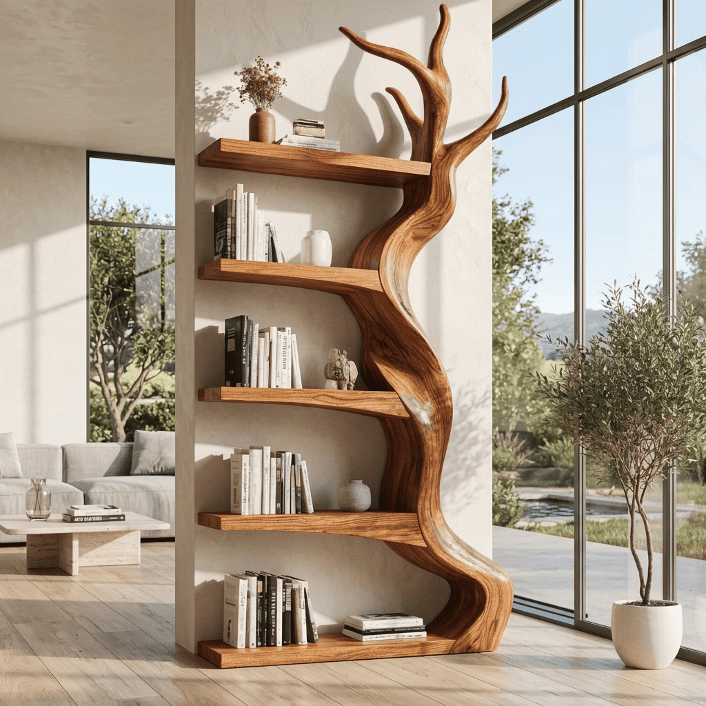 Biophilic Sculptural Solid Wood Tree Bookshelf
