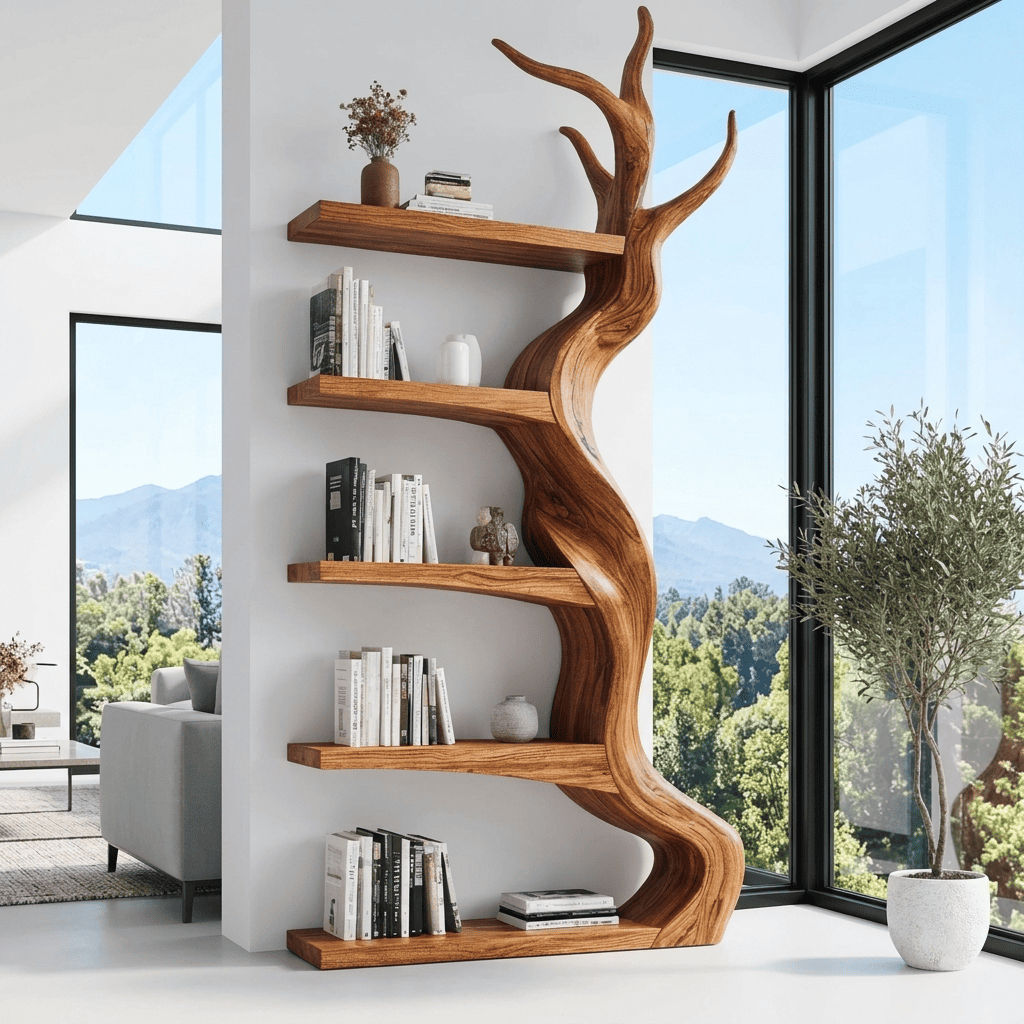Biophilic Sculptural Solid Wood Tree Bookshelf