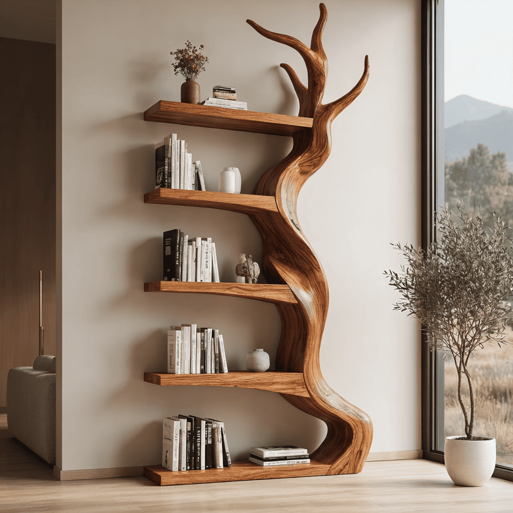 Biophilic Sculptural Solid Wood Tree Bookshelf