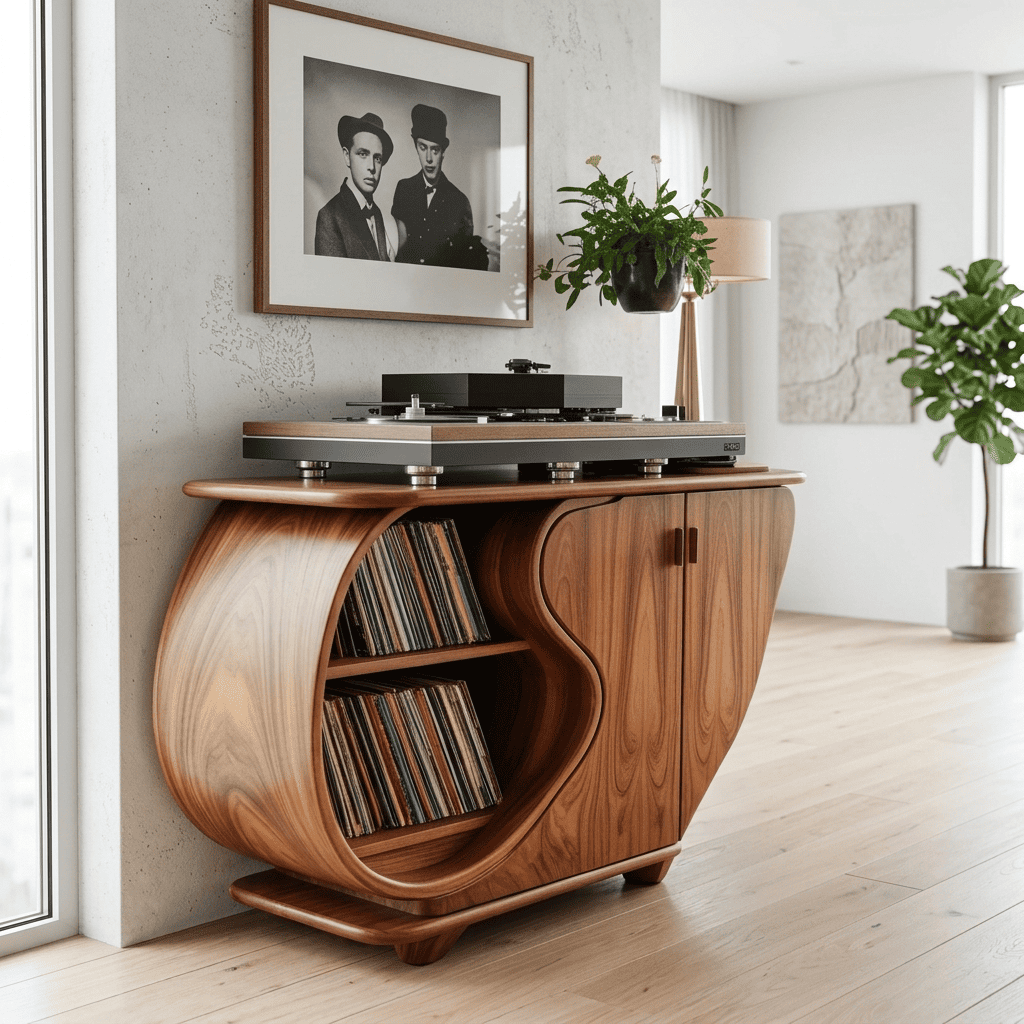 Biophilic Sculptural Solid Wood Vinyl Record Credenza