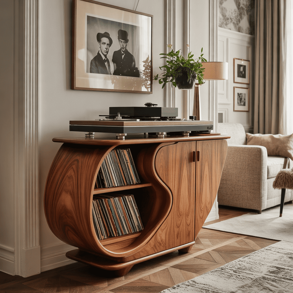 Biophilic Sculptural Solid Wood Vinyl Record Credenza