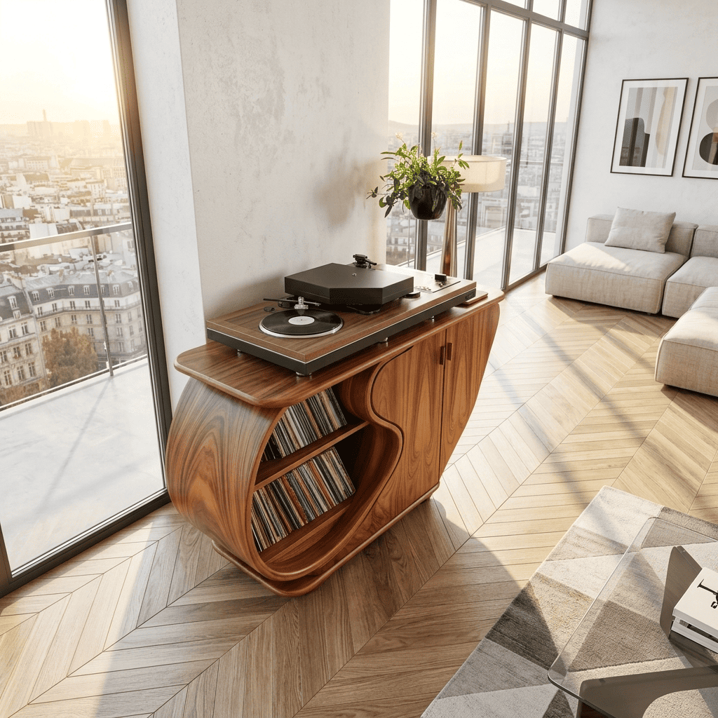 Biophilic Sculptural Solid Wood Vinyl Record Credenza