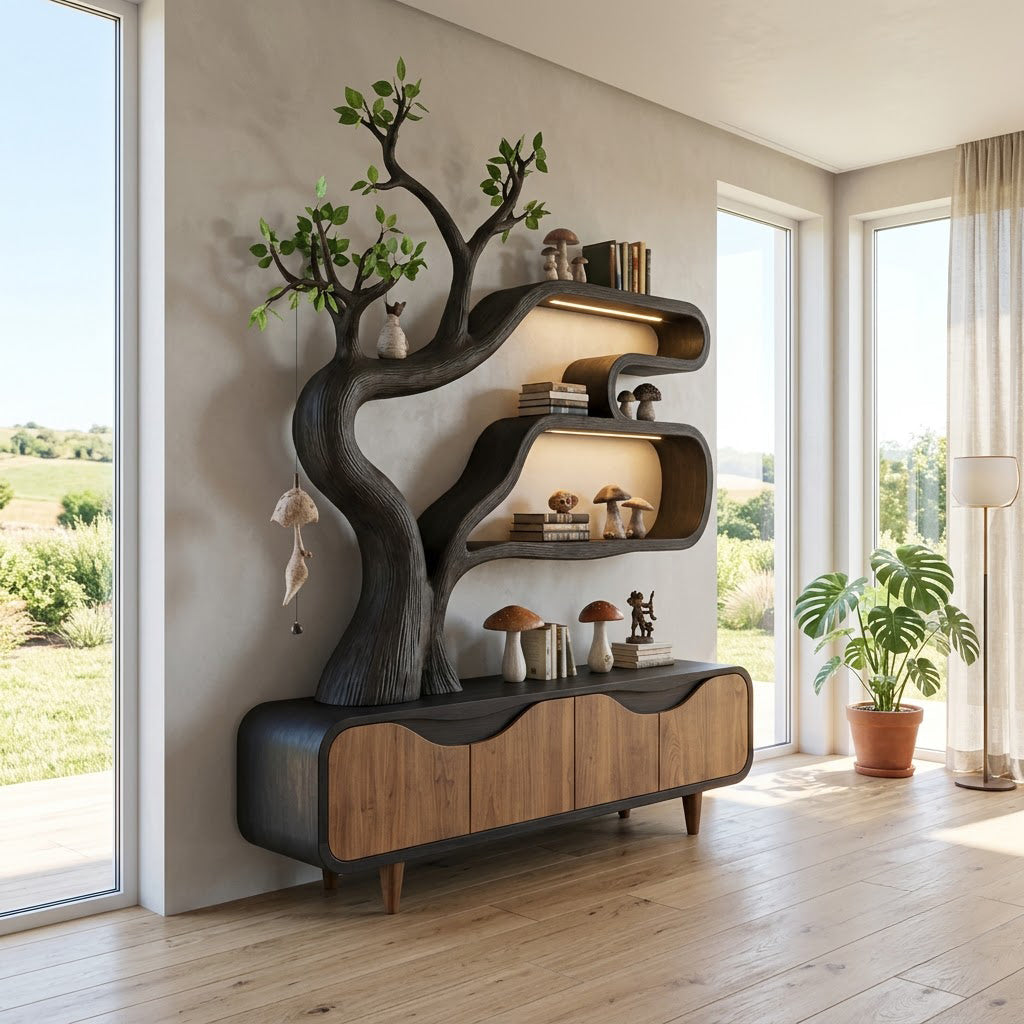 Biophilic Tree Bookshelf & Storage Credenza