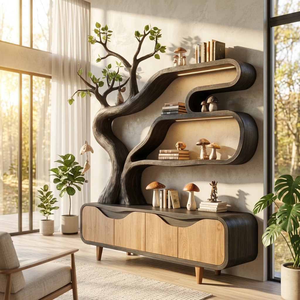 Biophilic Tree Bookshelf & Storage Credenza