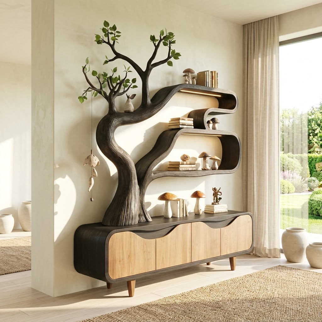 Biophilic Tree Bookshelf & Storage Credenza