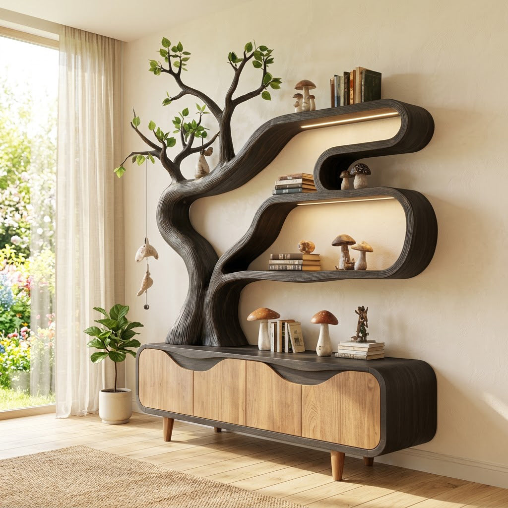 Biophilic Tree Bookshelf & Storage Credenza