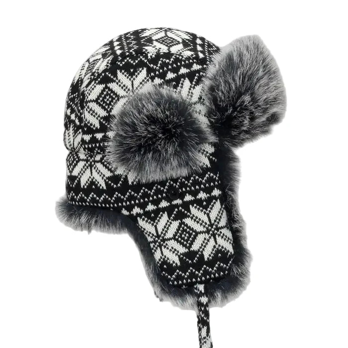 Black & White Christmas Winter Fur Trapper Bomber Hat