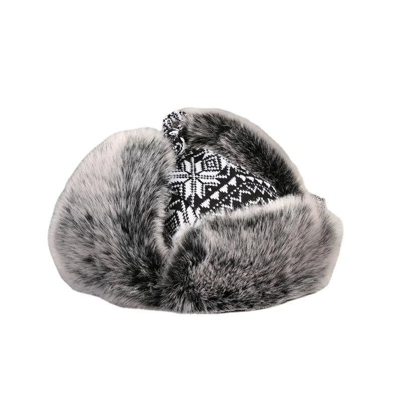 Black & White Christmas Winter Fur Trapper Bomber Hat