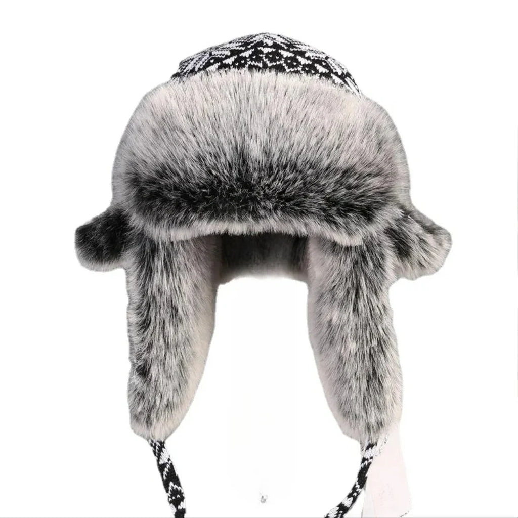 Black & White Christmas Winter Fur Trapper Bomber Hat