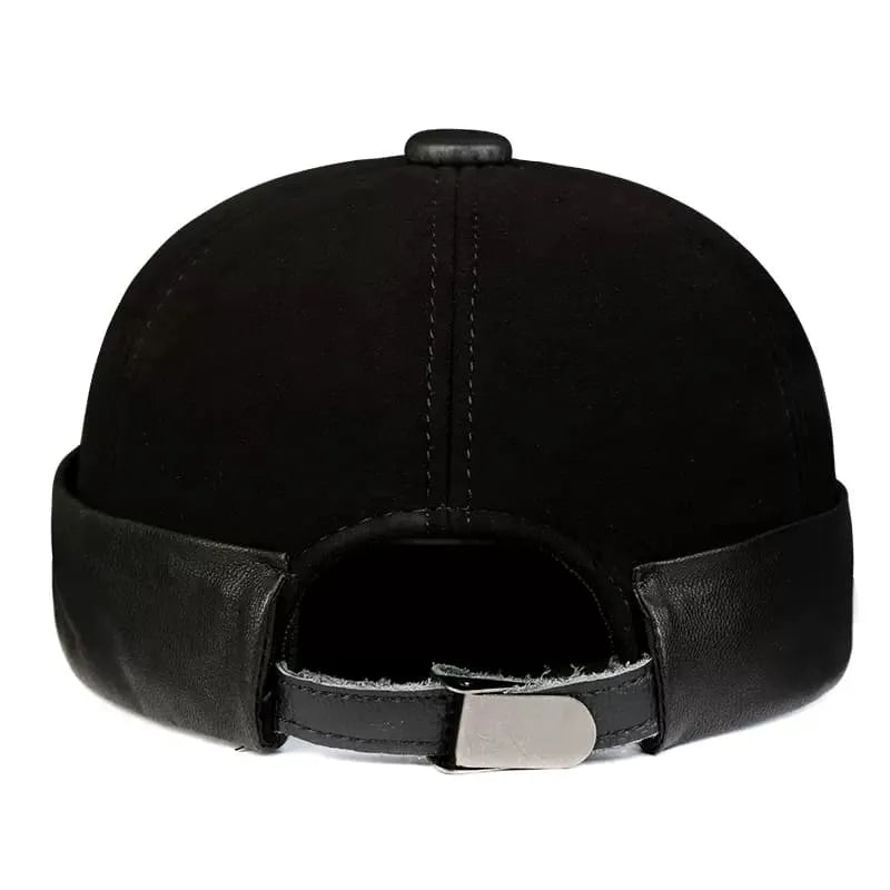 Black Suede Genuine Leather Docker Cap