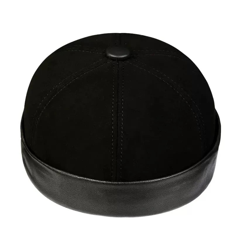Black Suede Genuine Leather Docker Cap
