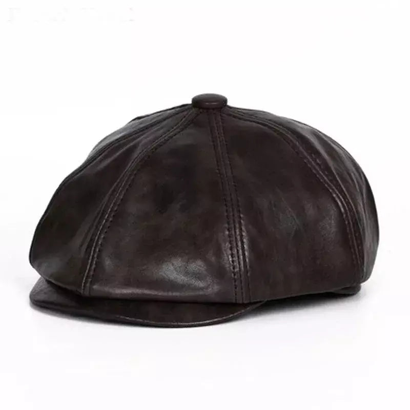 Blaine Brown Genuine Leather Newsboy Cap