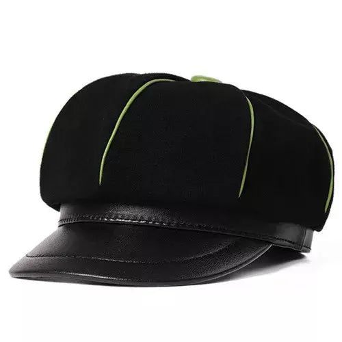 Bossier Black Genuine Leather Newsboy Cap