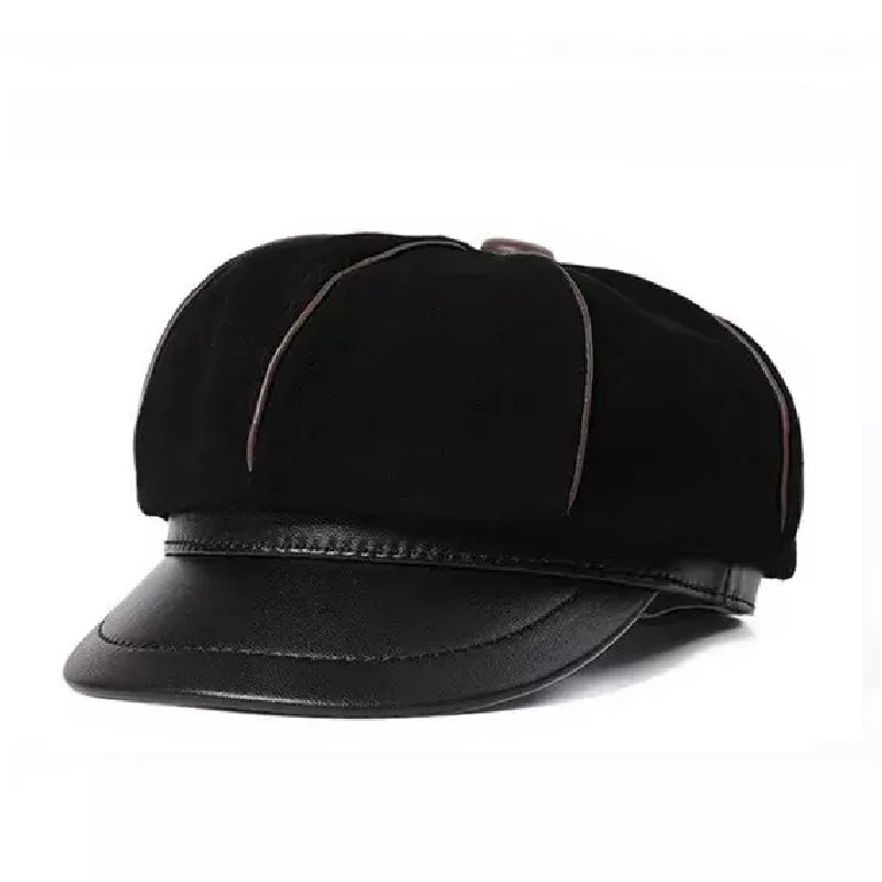 Bossier Black Genuine Leather Newsboy Cap
